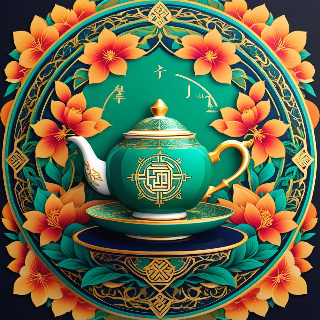  art deco style draw a logo for chinese tea "yalta chai" . geometric shapes, bold colors, luxurious, elegant, decorative, symmetrical, ornate, detailed, sticker