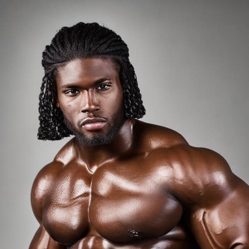 portrait+ style Ebony queer pro bodybuilder brunette hunk dude face