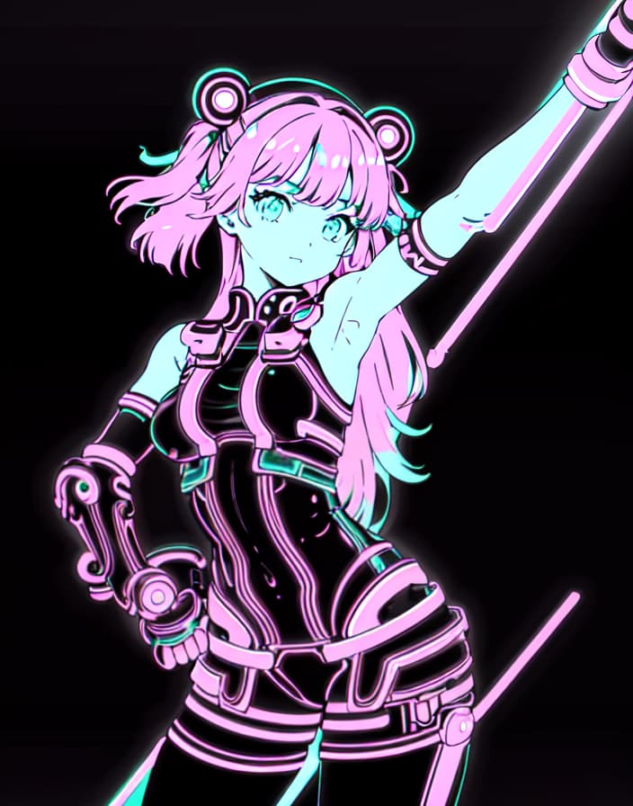  master piece , best quality,1girl, (neon colors:1.2), (lineart:1.8)