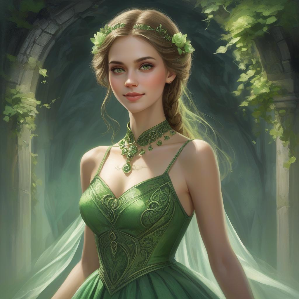  a painting of a woman in a green dress, very beautiful fantasy art, beautiful fantasy art portrait, beautiful fantasy painting, dramatic fantasy art, beautiful fantasy portrait, beautiful fantasy art, celtic fantasy art, fantasy art smug smile man, highly detailed fantasy art, gothic fantasy art, digital art fantasy art, fantasy victorian art, beautiful fantasy maiden, digital art fantasy, medieval fantasy art