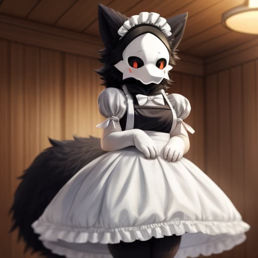  Puro, Female, Kemono, Maid, Pussy, Big tail, Maid dress, open eyes, digital art, masterpiece, 4k, fine details,