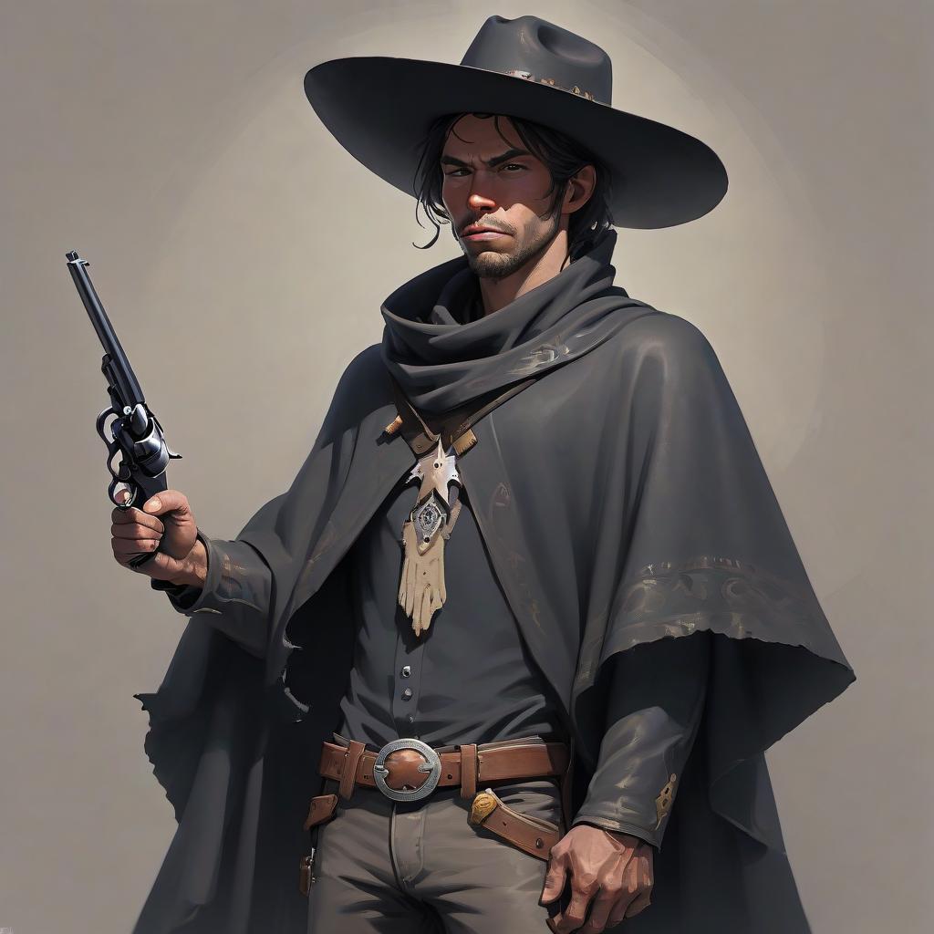  cowboy with a revolver, black poncho