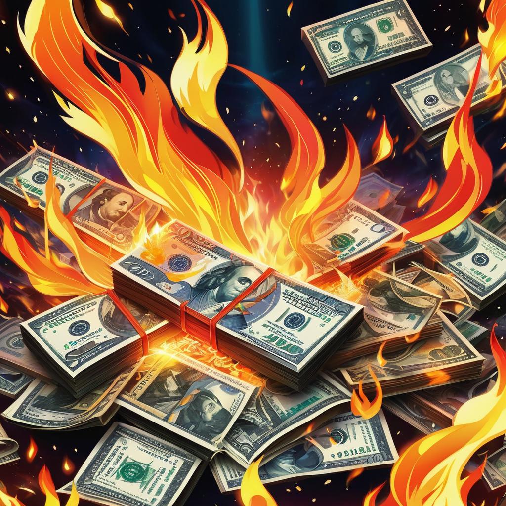  flaming money sign with magical fire background, anime artwork, anime style, key visual, vibrant, studio anime, highly detailed