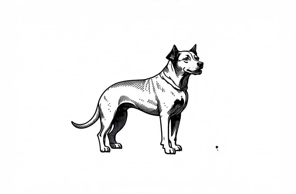  contour, very simple image in one unbroken black ink line, single line of dog, engraving illustration, icon isolated on white background ar 3:2 using a single continuous black line ink brushon white background, drawing should be created without lifting the pen, recognizable features of dog, engraving illustration, icon isolated on white background ar 3:2 in one unbroken line