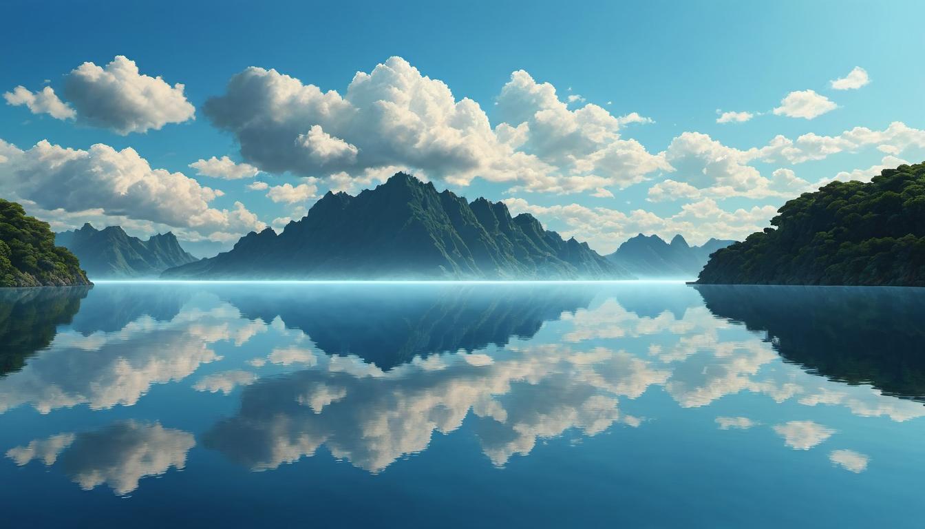  （surrealism)a surface of water reflecting the sky, only one unique detailed cloud reflected, imitation vs. depth, subtle beauty mystic, intricate details, best quality)