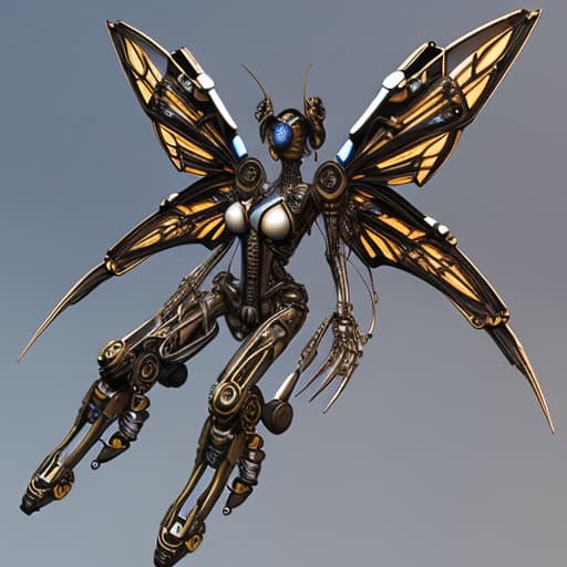  Steampunk cybernetic biomechanical hornet with wings, 3 d model, very coherent symmetrical artwork