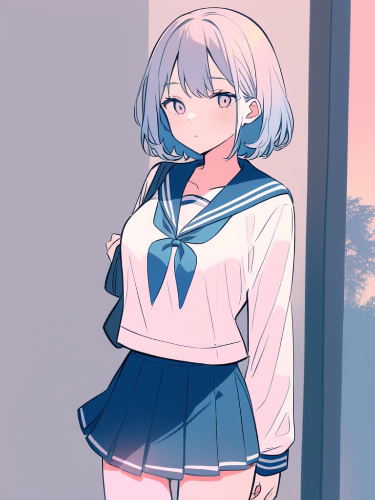  pastel color, sailor suit, mini skirt,