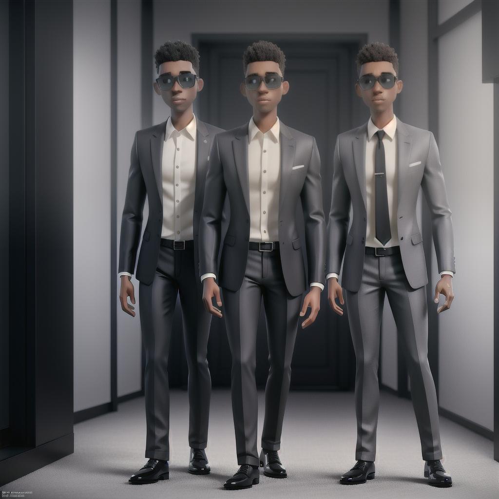  a black man and a white man in suits and sunglasses hyperrealistic, full body, detailed clothing, highly detailed, cinematic lighting, stunningly beautiful, intricate, sharp focus, f/1. 8, 85mm, (centered image composition), (professionally color graded), ((bright soft diffused light)), volumetric fog, trending on instagram, trending on tumblr, HDR 4K, 8K