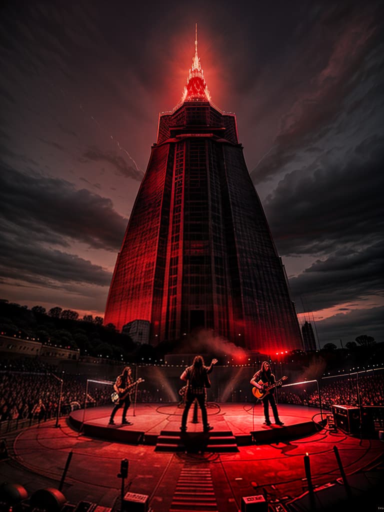  The 4 members of Pantera playing a massive show at the eye of sauron tower, bloodstainai, horror, fear