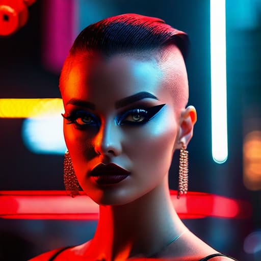  ultra realistic close up portrait ((beautiful pale cyberpunk female with heavy black eyeliner)), blue eyes, shaved side haircut, hyper detail, cinematic lighting, magic neon, dark red city, canon eos r3, nikon, f/1.4, iso 200, 1/160s, 8k, raw, unedited, symmetrical balance, in frame, 8k hyperrealistic, full body, detailed clothing, highly detailed, cinematic lighting, stunningly beautiful, intricate, sharp focus, f/1. 8, 85mm, (centered image composition), (professionally color graded), ((bright soft diffused light)), volumetric fog, trending on instagram, trending on tumblr, HDR 4K, 8K