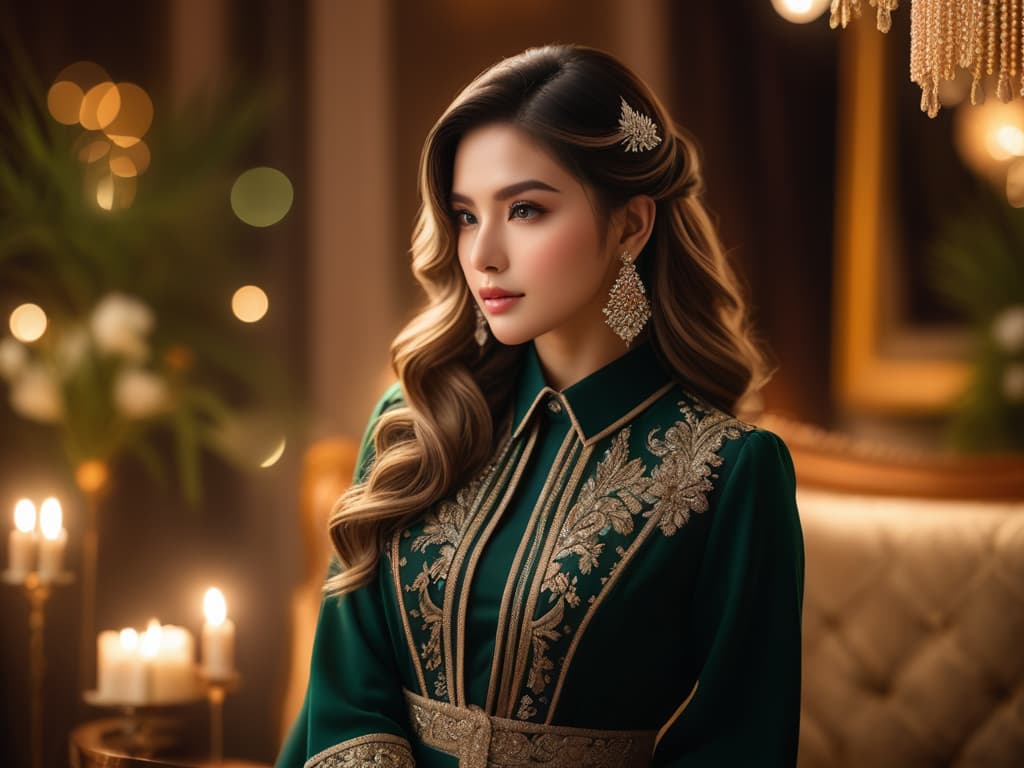  woman, birthday photoshoot, luxurious setting, elegant attire, glamorous hairstyle, intricate decorations, realistic photographic style, soft studio lighting, warm tones, detailed props, cozy atmosphere, close up shots, medium shot, 50mm lens, highly detailed photo, sharp details, best quality, 4k, raw photo.