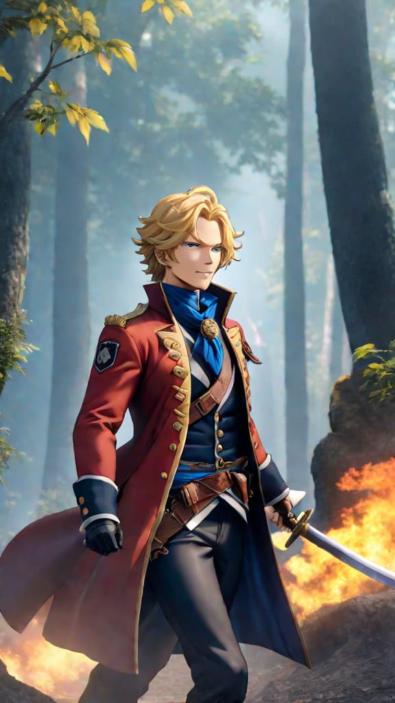  anime art: sabo rescued by monkey d. dragon, leader of the revolutionary army. hyperrealistic, full body, detailed clothing, highly detailed, cinematic lighting, stunningly beautiful, intricate, sharp focus, f/1. 8, 85mm, (centered image composition), (professionally color graded), ((bright soft diffused light)), volumetric fog, trending on instagram, trending on tumblr, HDR 4K, 8K