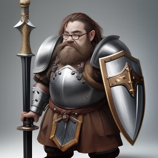  dwarf in armor with sword and shield with glasses