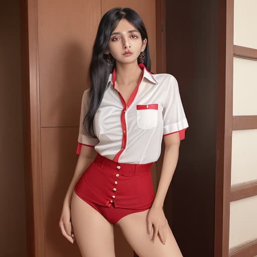  a 28 age indian lady wear the red shirt and must her shirt buttons are opened her big chest opened sexy and she wear small bottom wear