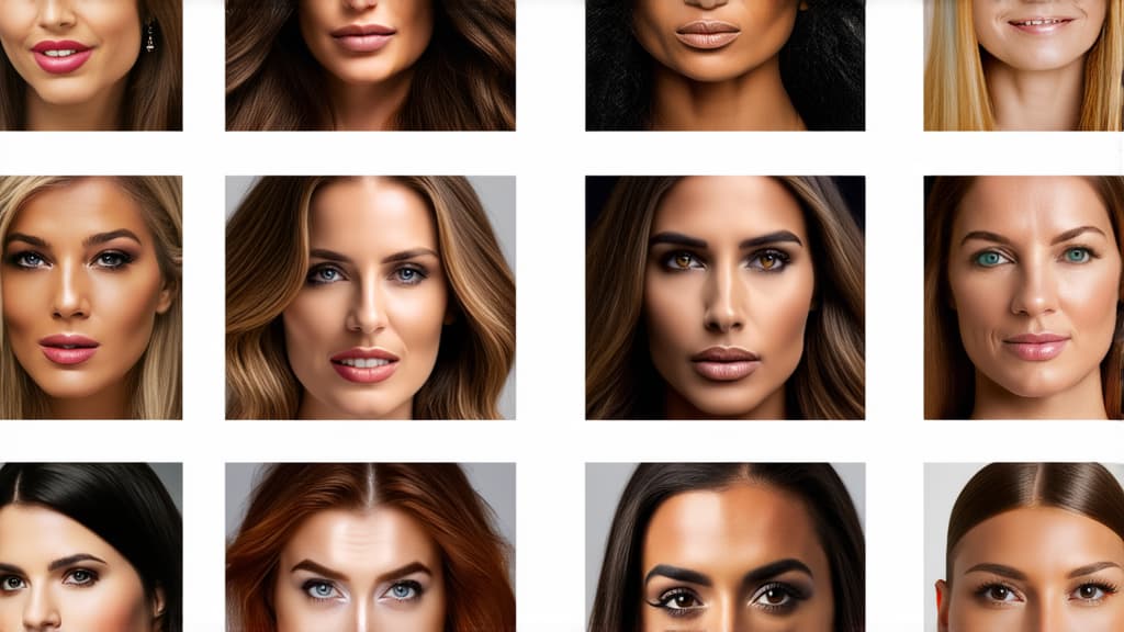  different beauty. set of different female heads on light background. different races and nationalities. ar 16:9, (natural skin texture), highly detailed face, depth of field, hyperrealism, soft light, muted colors