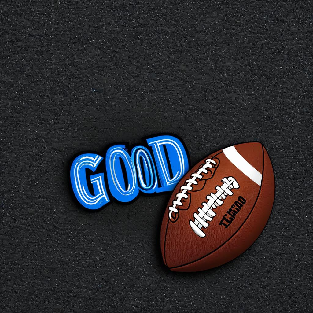  picture that says good luck with a football on it and a blue letters black background simple