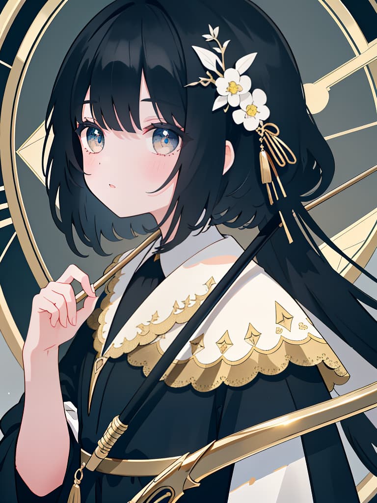  girl with black hair, holding a cane, masterpiece, best quality,8k,ultra detailed,high resolution,an extremely delicate and beautiful,hyper detail