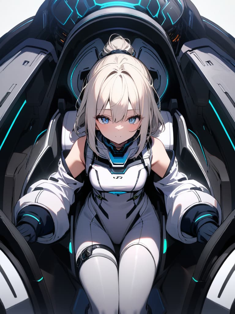  ultra detailed:1.2,masterpiece:1.2,best quality,masterpiece,bestquality,hdr:1.1,8k:1.1,very cute girl:1.3,((cyber pilot suit white:1.6)),((sphere cockpit inside robot:1.6))(cyber,full face helmet:1.3)(sitting cockpit seat:1.3),leaning forward,upper body:1.3,blue eyes:1.2,blonde hair:1.2,from front