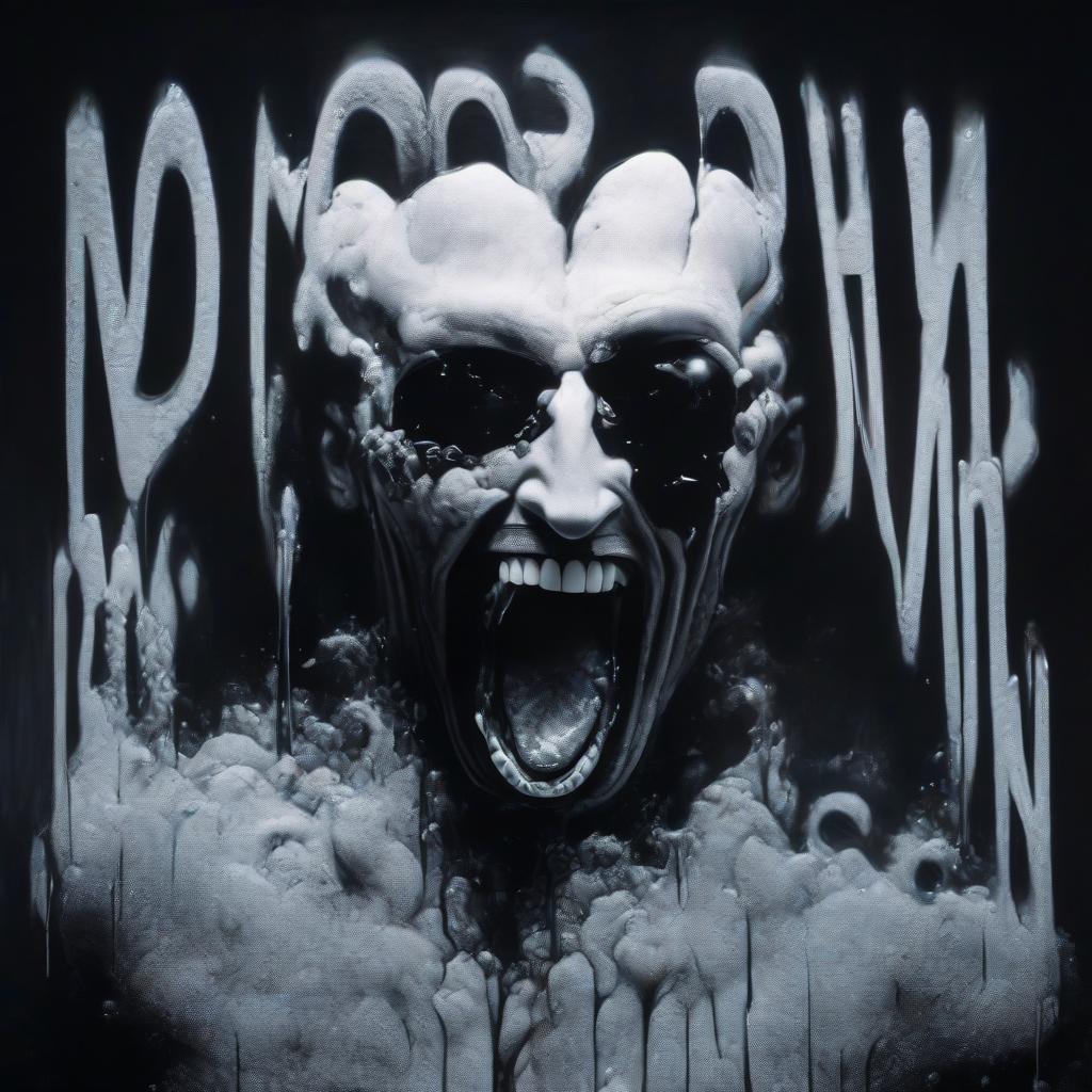  a black and white picture of a man with his mouth open, phonk album cover, by grytė pintukaitė, grunged up, unbearable anxiety, underground party, persephone, merged, breakdown, displacement hyperrealistic, full body, detailed clothing, highly detailed, cinematic lighting, stunningly beautiful, intricate, sharp focus, f/1. 8, 85mm, (centered image composition), (professionally color graded), ((bright soft diffused light)), volumetric fog, trending on instagram, trending on tumblr, HDR 4K, 8K