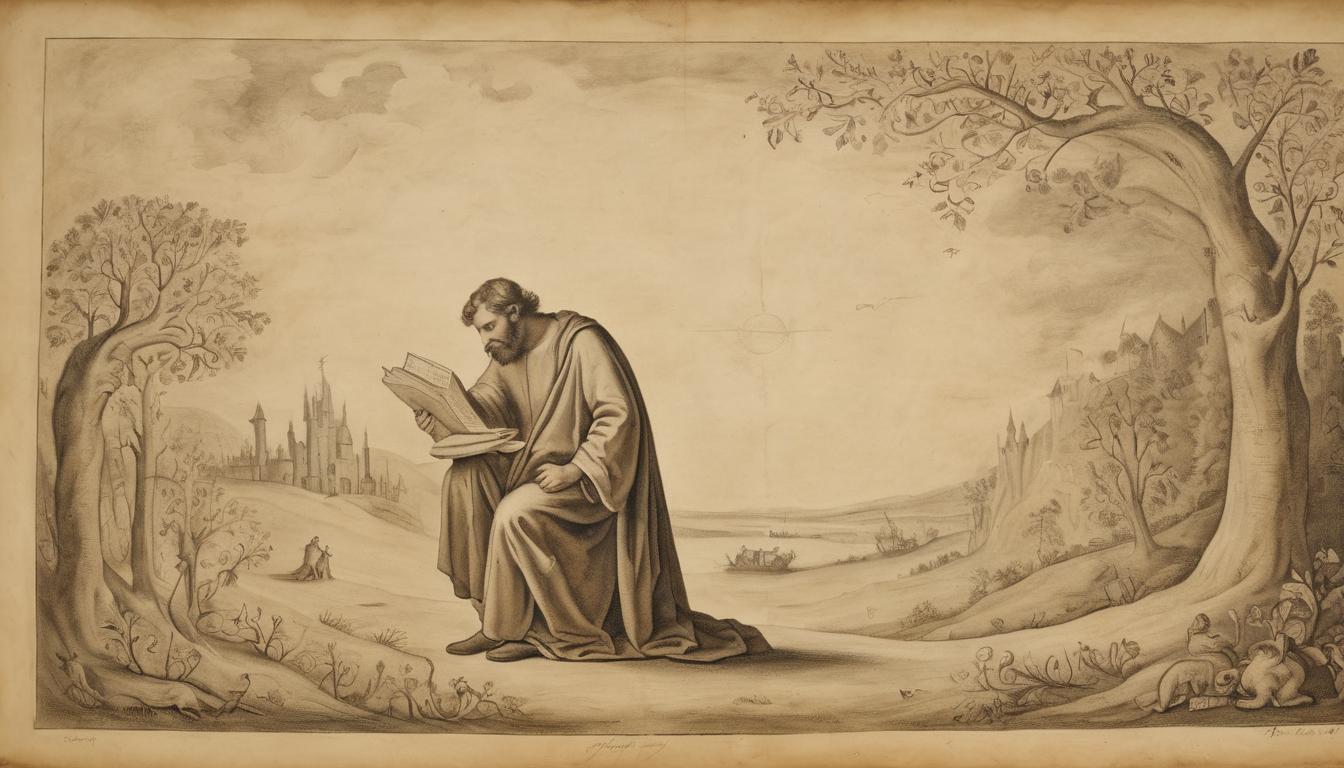  on parchment, surrealism++, fatherly figure holding a struggling , enveloped in warm, heavenly light(mysterious, , symbolic)++