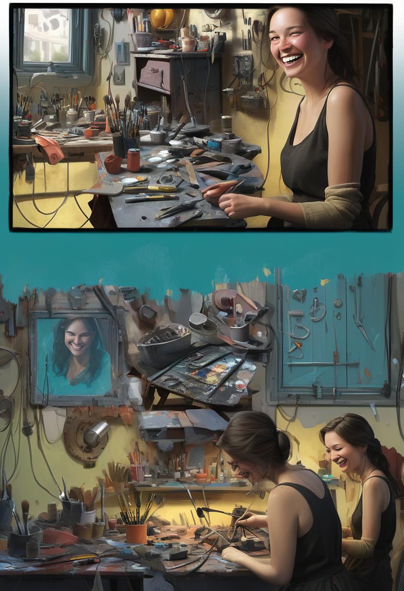  concept art lifehack, repair, women, workshop, smile . digital artwork, illustrative, painterly, matte painting, highly detailed