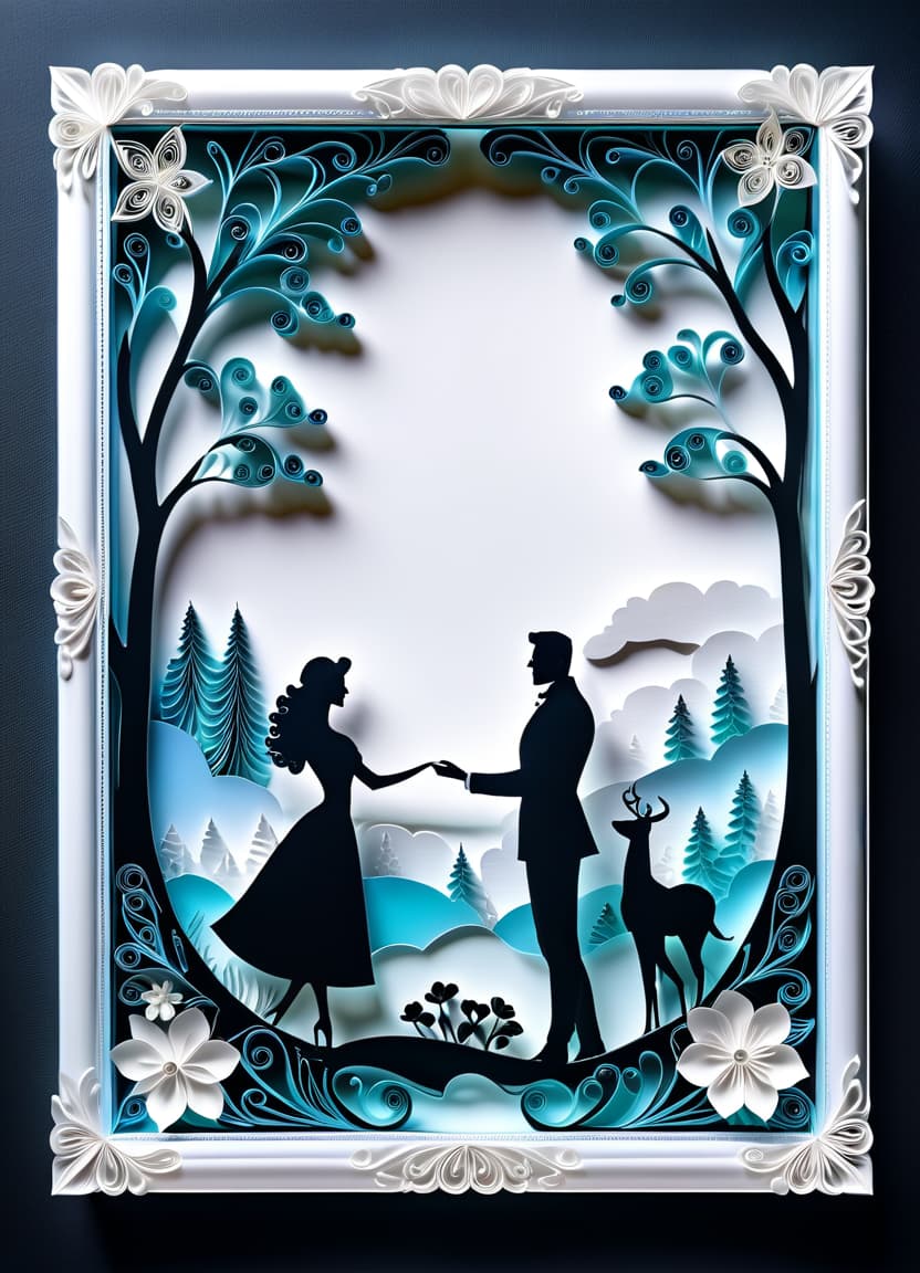  paper quilling art of ((transparent frame in the form of silhouettes of a man and a woman in love, close up 1.5)). ((((inside the transparent silhouette 1, 7))): dawn, white cumulus clouds, crowns of trees in bloom, spring, love, romantic1,5))). (style):romantic fantasy art, advertising, poster, art design, . intricate, delicate, curling, rolling, shaping, coiling, loops, 3d, dimensional, ornamental, hkmagic hyperrealistic, full body, detailed clothing, highly detailed, cinematic lighting, stunningly beautiful, intricate, sharp focus, f/1. 8, 85mm, (centered image composition), (professionally color graded), ((bright soft diffused light)), volumetric fog, trending on instagram, trending on tumblr, HDR 4K, 8K