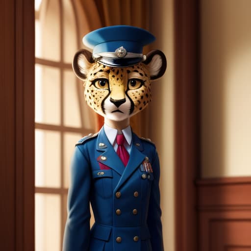  Female Cheetah anthromorph, young, , , tiny , uniform, in view, clroom, full body, open eyes, masterpiece, 4k, fine details,