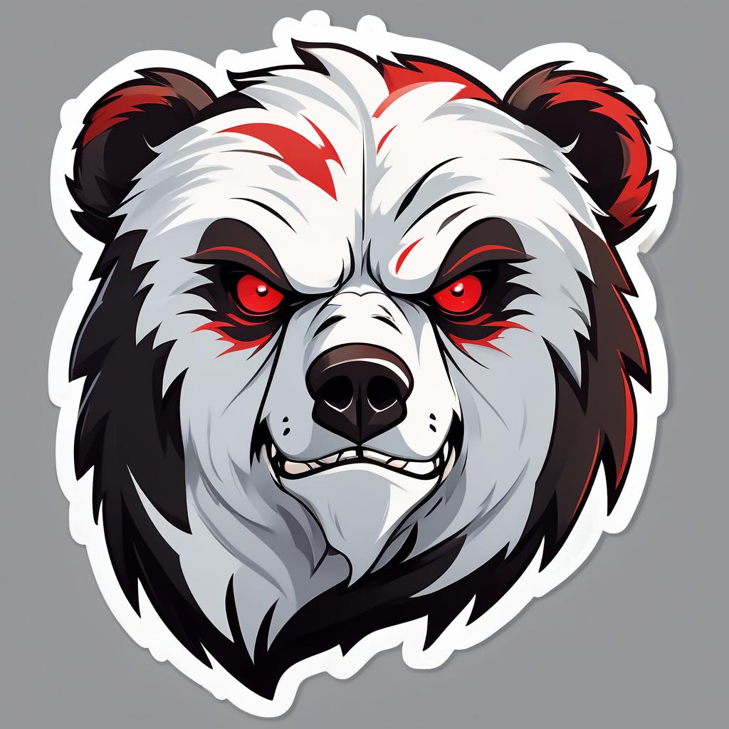  the logo of the head of an evil bear, red eyes, white and black coat., sticker