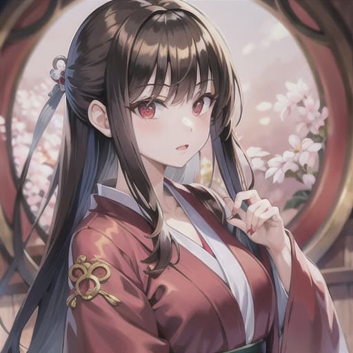  master piece , best quality,japanese clothes, brown hair, red eyes, dragon god, beautiful sister, cool, gorgeous, and surprising.