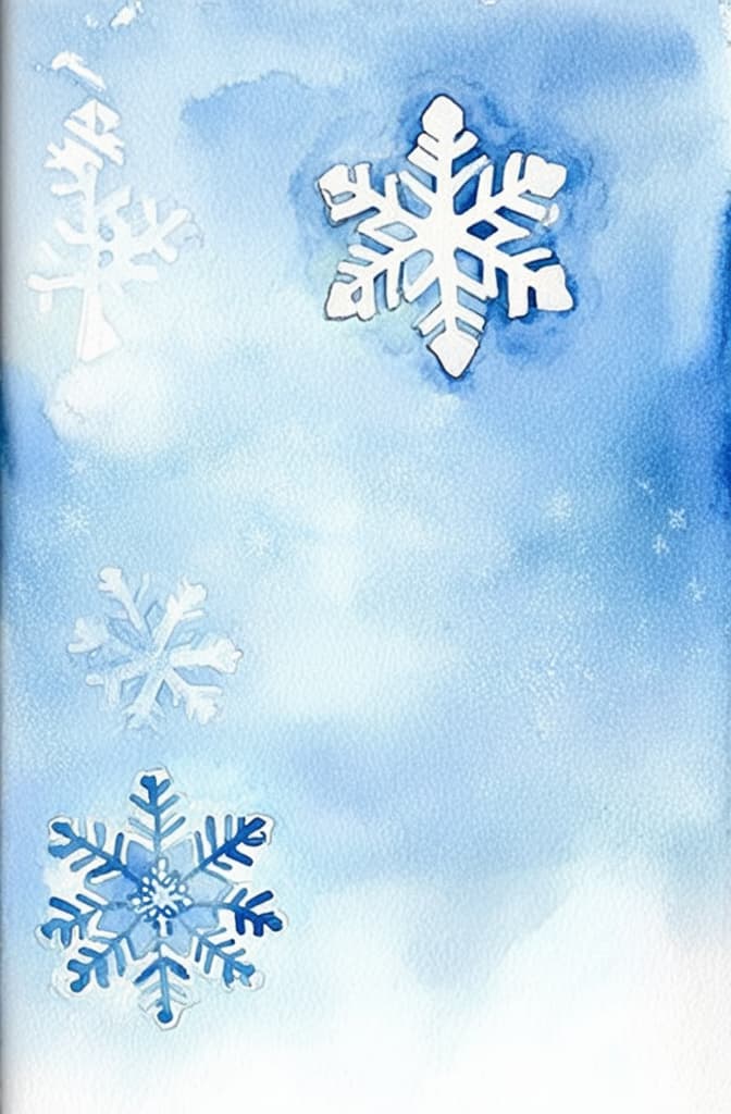  artwork beautiful falling snowflakes ar 2:3, watercolor techniques, featuring fluid colors, subtle gradients, transparency associated with watercolor art