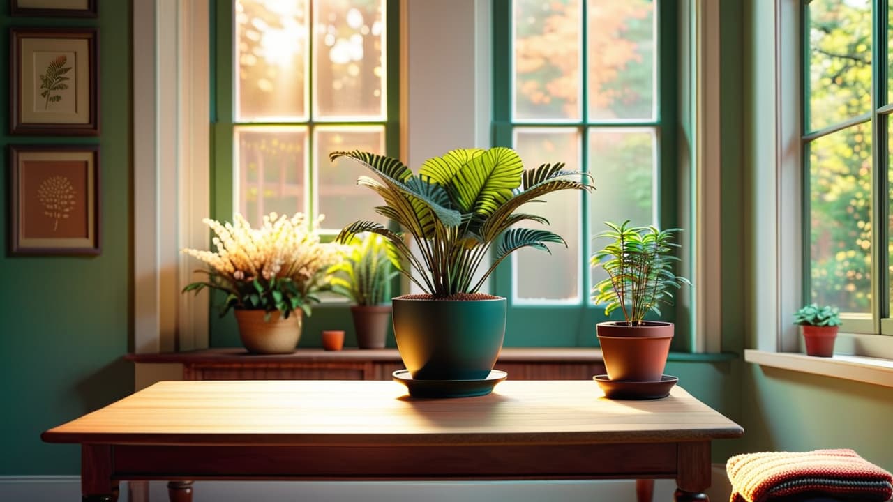  a serene, uncluttered living space featuring a simple wooden table, a single potted plant, soft natural light streaming through large windows, and a cozy corner with a minimalist chair and a warm blanket. hyperrealistic, full body, detailed clothing, highly detailed, cinematic lighting, stunningly beautiful, intricate, sharp focus, f/1. 8, 85mm, (centered image composition), (professionally color graded), ((bright soft diffused light)), volumetric fog, trending on instagram, trending on tumblr, HDR 4K, 8K