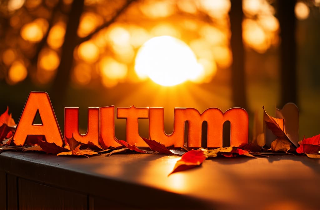  cinematic film style, letters "autumn" on fallen red orange leaves, sunset, counter light ar 3:2, shallow depth of field, vignette, maximum details, high budget hollywood movie, bokeh, cinemascope, moody, epic, gorgeous, sun rays and shadows on furniture and surfaces, flattering light, raw photo, photography, photorealistic, 8k resolution, f1.4, sharpened focus, sharp focus