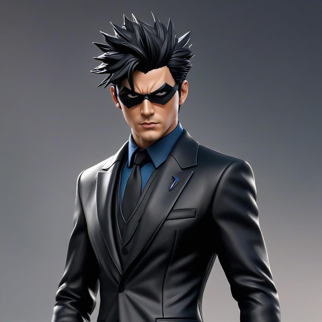  gritty really skinny malnourished superhero with black spikey hair with a gun in a black suit photo realistic, highly intricate and detailed, masterpiece, ultra high res,photography,8k resolution