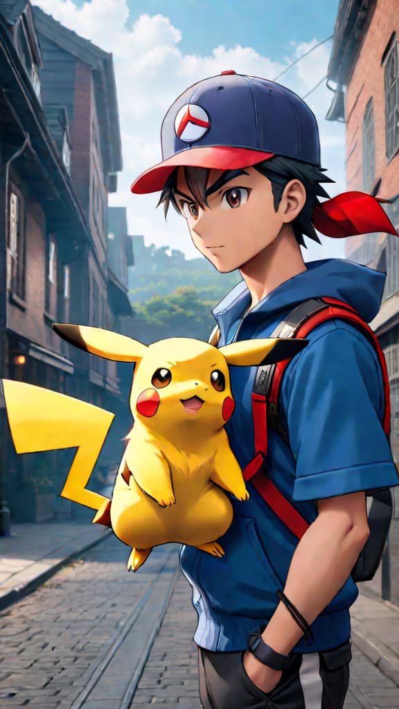  ash ketchum and pikachu meeting for the first time, pokémon anime art, displaying their unique bond hyperrealistic, full body, detailed clothing, highly detailed, cinematic lighting, stunningly beautiful, intricate, sharp focus, f/1. 8, 85mm, (centered image composition), (professionally color graded), ((bright soft diffused light)), volumetric fog, trending on instagram, trending on tumblr, HDR 4K, 8K