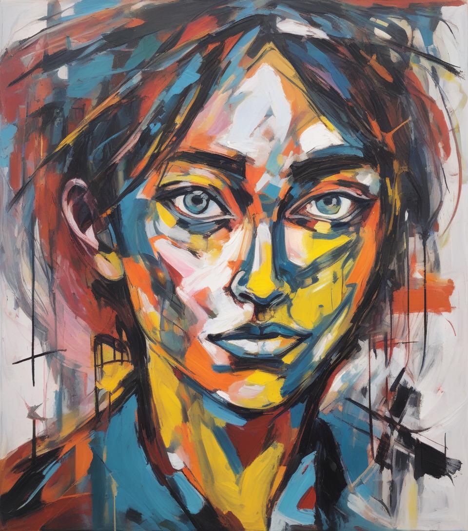  abstract expressionist painting portrait drawing style . energetic brushwork, bold colors, abstract forms, expressive, emotional