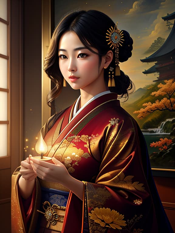  ((best quality)), ((masterpiece)), ((detailed)), mind blowing, ((4k)), (magnificent), woman, japanese, japanese national, japanese woman, oil painting, oil artwork, traditional painting, accent lighting, accentuated glow, highlighting light, focal point light, sharpness throughout, moderate aperture