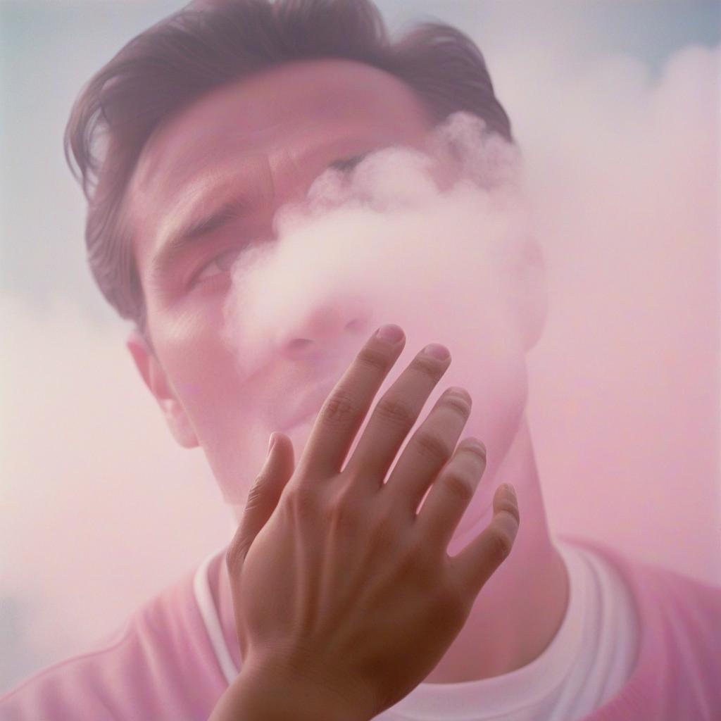  analog film photo the girl's hand touches the man's face, pink and white shades, light fog, clouds in the background, a room in pastel shades. . faded film, desaturated, 35mm photo, grainy, vignette, vintage, kodachrome, lomography, stained, highly detailed, found footage