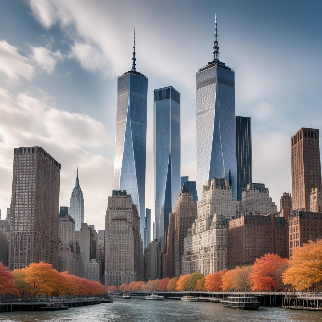  A single, continuous line drawing of the Manhattan skyline with the Twin Towers. The entire picture should be drawn with one connected, unbroken line. hyperrealistic, full body, detailed clothing, highly detailed, cinematic lighting, stunningly beautiful, intricate, sharp focus, f/1. 8, 85mm, (centered image composition), (professionally color graded), ((bright soft diffused light)), volumetric fog, trending on instagram, trending on tumblr, HDR 4K, 8K