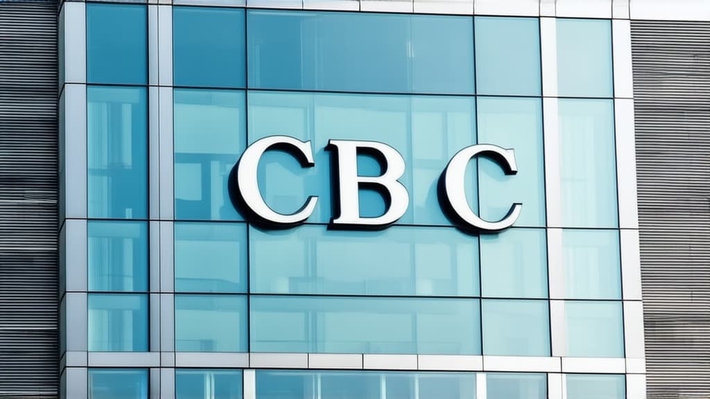  professional detailed photography, the inscription "cbdc" on the facade of the building, the facade is made of glass ar 16:9, (muted colors, dim colors, soothing tones), (vsco:0.3)