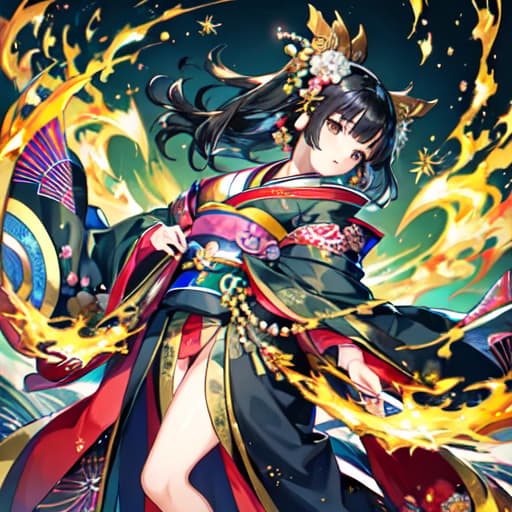  master piece , best quality,beautiful girl, kimono, black hair, full length, sideways