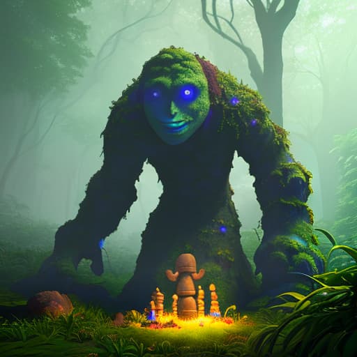  a stone golem buried underground, which is overgrown with plants, a magical forest with glowing particles, pixarstyle, playrix, game art, by dreamworks, pixar, sylvain sarrailh, disney, 3d, trending on artstation, 3d artistic render, highly detailed, cartoon, shadows, lighting, pixar render, unreal engine cinematic smooth, intricate detail