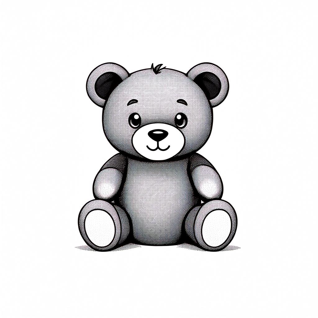  contour, very simple image in one unbroken black ink line, single line of cute teddy bear sitting sideways, solid white background using a single continuous black line ink brushon white background, drawing should be created without lifting the pen, recognizable features of cute teddy bear sitting sideways, solid white background in one unbroken line