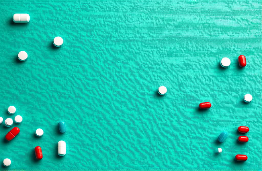  professional detailed photography, abstract background with medical pills. medicine and healthcare concept. ar 3:2, (muted colors, dim colors, soothing tones), (vsco:0.3)