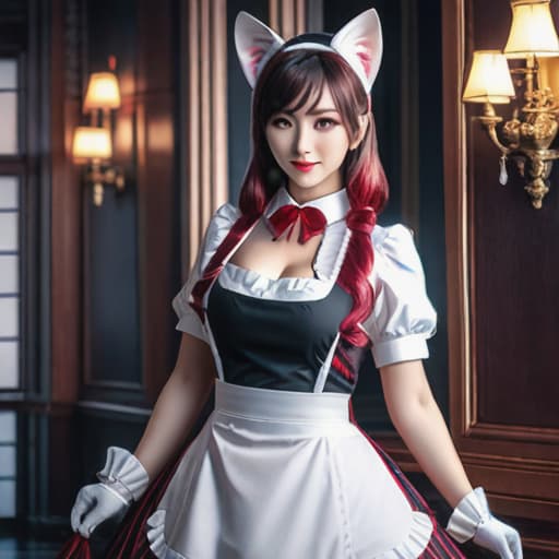  Catgirl maid full body hyperrealistic, full body, detailed clothing, highly detailed, cinematic lighting, stunningly beautiful, intricate, sharp focus, f/1. 8, 85mm, (centered image composition), (professionally color graded), ((bright soft diffused light)), volumetric fog, trending on instagram, trending on tumblr, HDR 4K, 8K