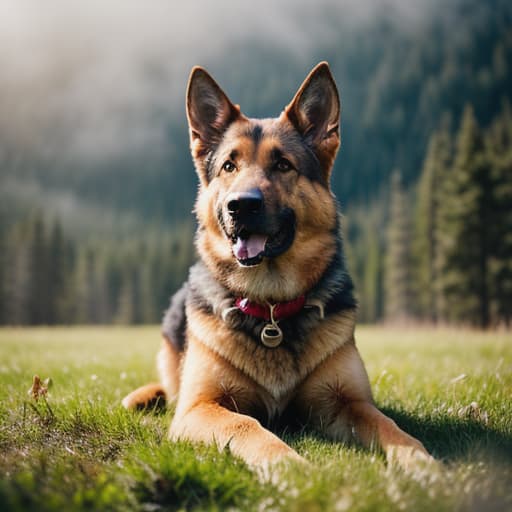  German shepherd dog blog video hyperrealistic, full body, detailed clothing, highly detailed, cinematic lighting, stunningly beautiful, intricate, sharp focus, f/1. 8, 85mm, (centered image composition), (professionally color graded), ((bright soft diffused light)), volumetric fog, trending on instagram, trending on tumblr, HDR 4K, 8K