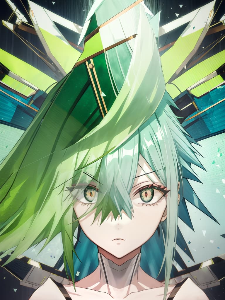  green hair,(((asymmetry:1.5)))