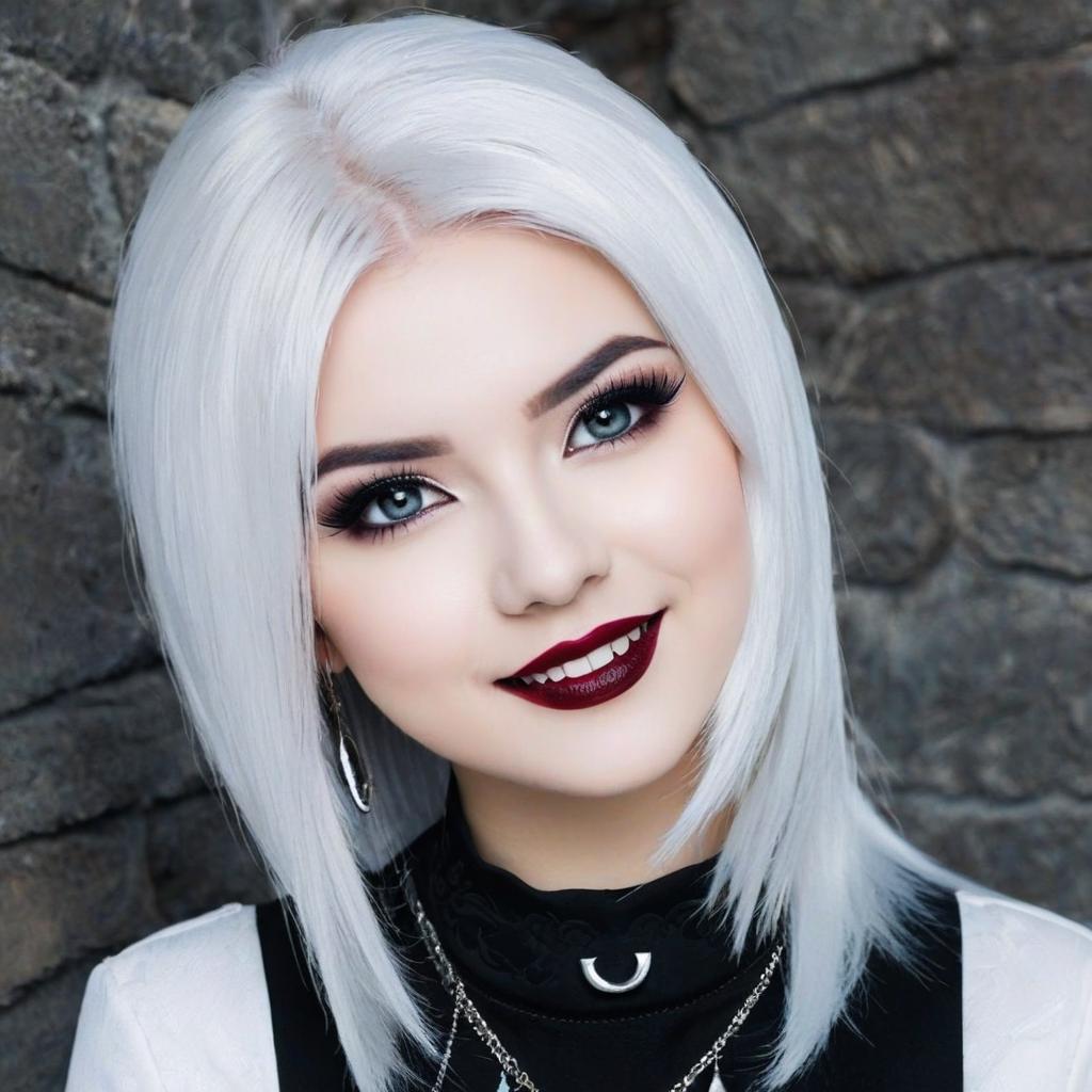  goth girl with vampire teeth white hair