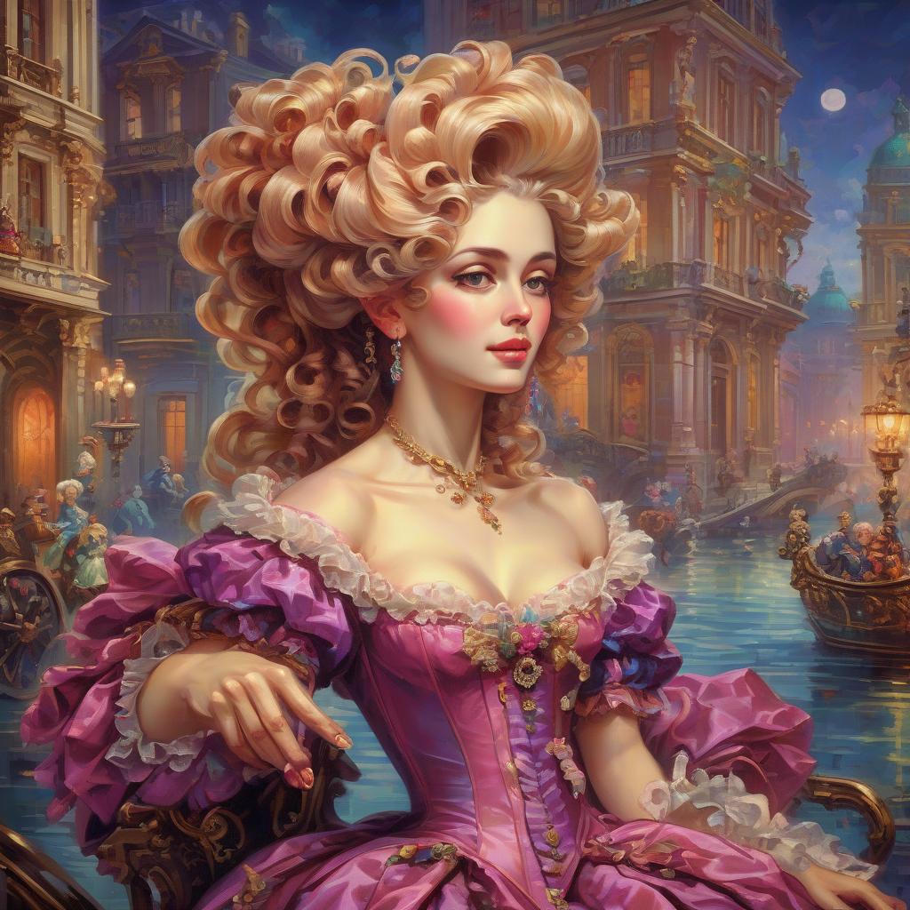  retro game art rococo, oil, canvas, high quality image, city madwoman . 16 bit, vibrant colors, pixelated, nostalgic, charming, fun