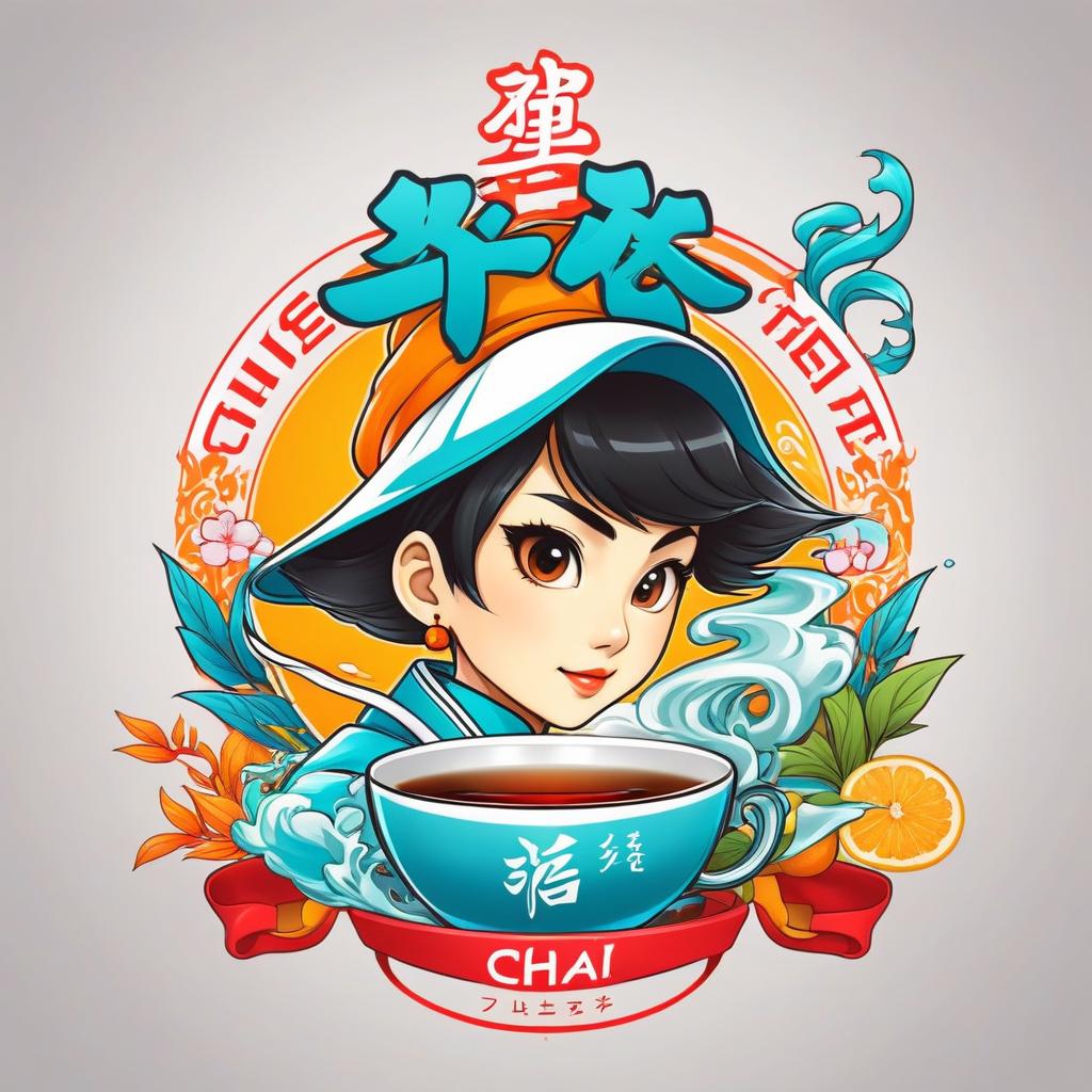  manga style draw a logo for chinese tea "yalta chai" . vibrant, high energy, detailed, iconic, japanese comic style