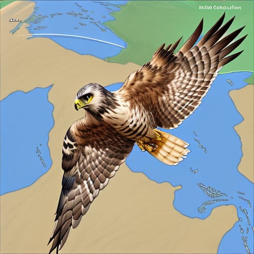  Generate a 2D logo of a hawk looking above the African continent, try put some grain pictures on the African continent map